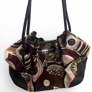 Brighton Maroon, Black and Cream Patterned Drawstring Shoulder Bag